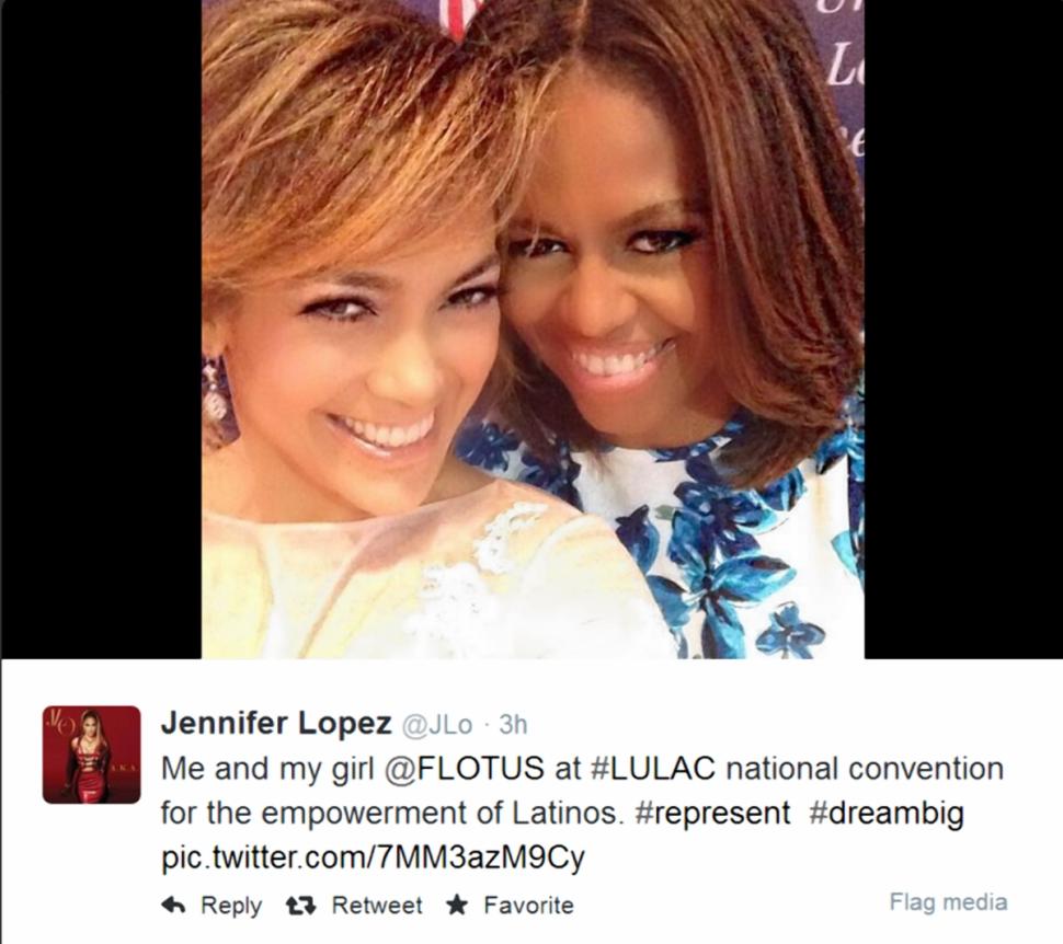 Jennifer Lopez posts selfie with Michelle Obama